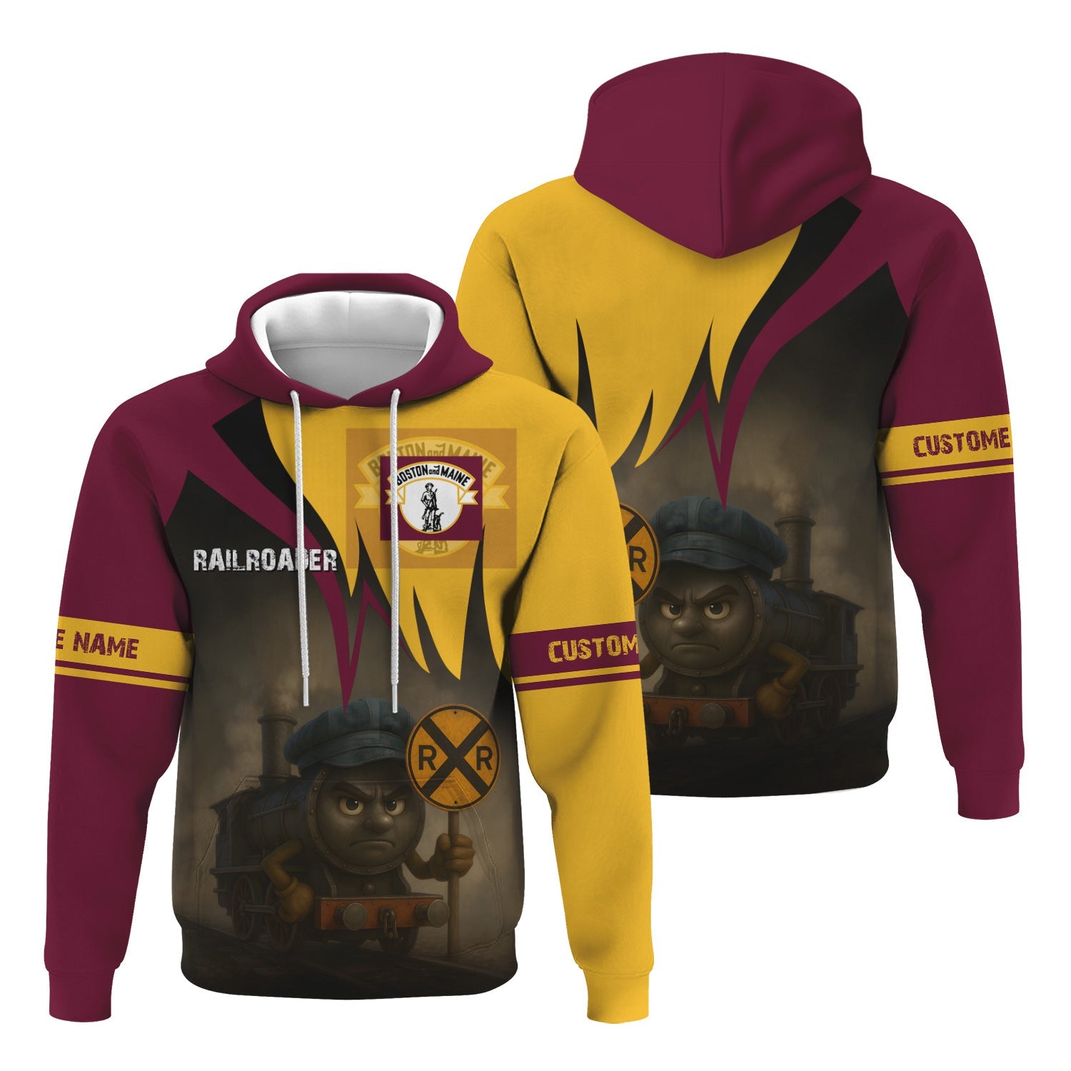 Railspirit Personalized Boston and Maine Railroad Hoodie Angry Train Hoodie Gift Idea For Train Lover
