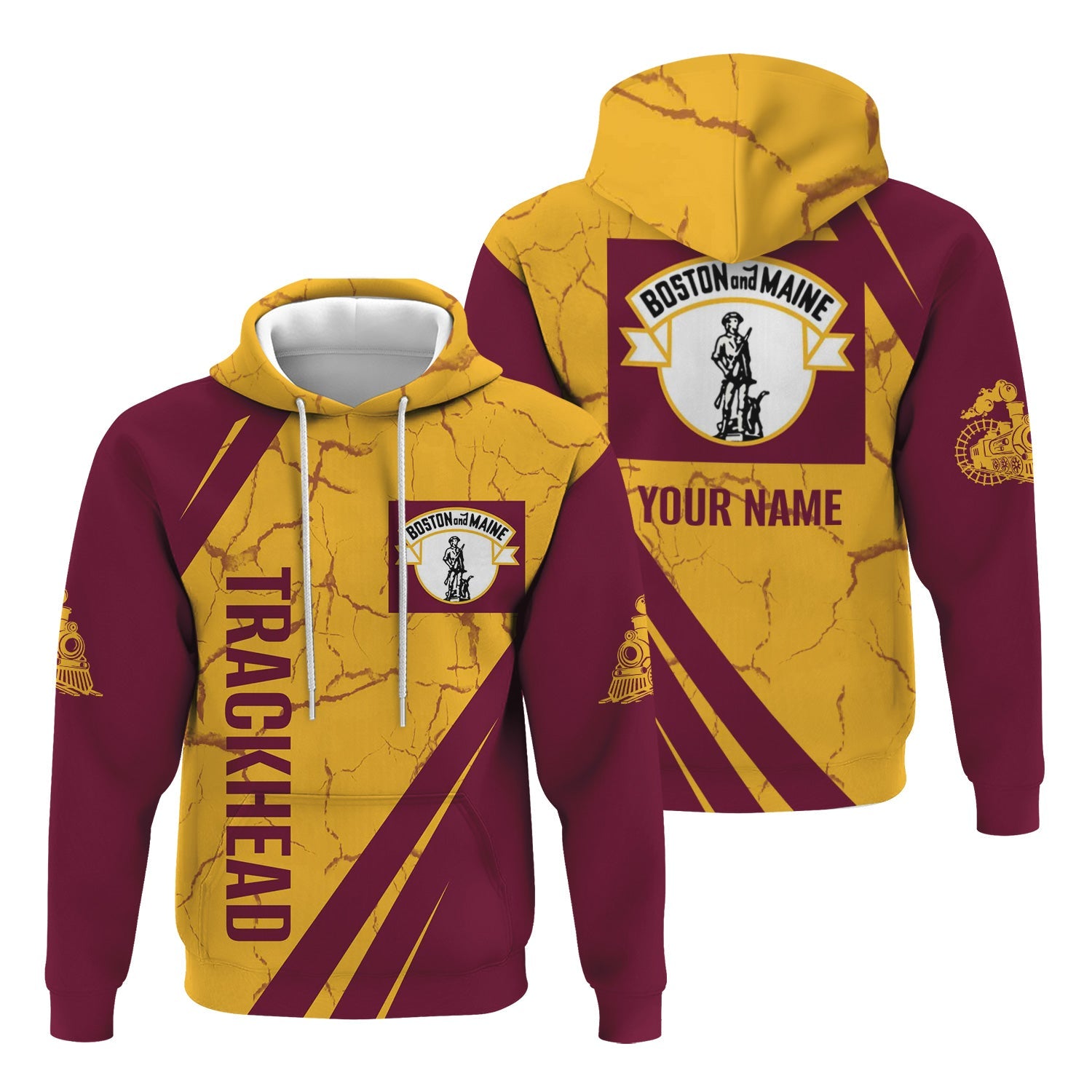 Railspirit Personalized Boston and Maine Railroad Hoodie Crackle Texture Style Train Zip Up Hoodie For Trackhead