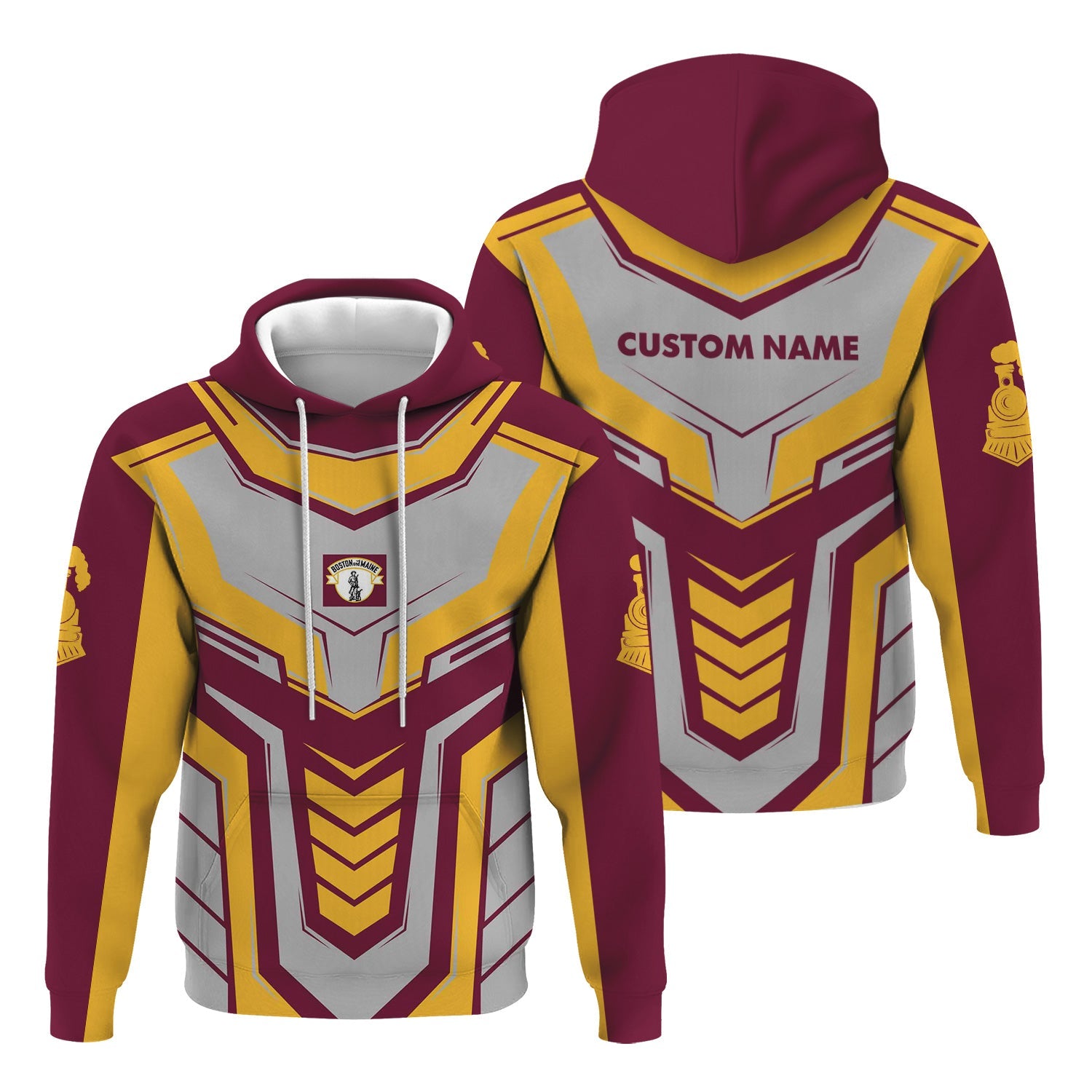 Railspirit Personalized Boston and Maine Railroad Hoodie Armor-Inspired Design Train Zip Up Hoodie All Over Print