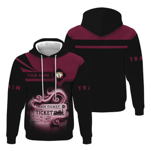 Railspirit Custom Name Boston and Maine Railroad Hoodie American Train Ticket Printed Zip Hoodie