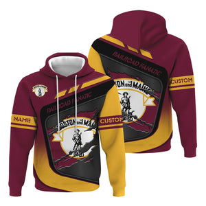 Railspirit Personalized Boston and Maine Railroad Hoodie Ripped Texture Style Train Zip Up Hoodie For Railroad Fanatic