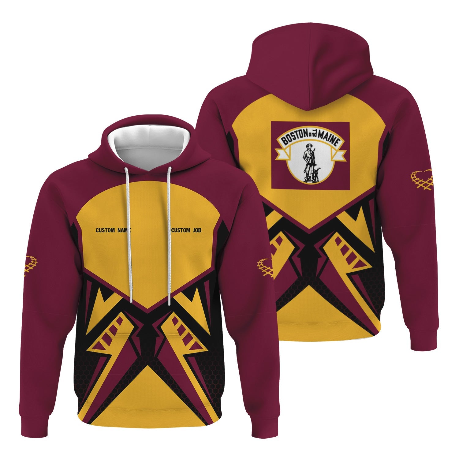 Railspirit Personalized Boston and Maine Railroad Hoodie Vibriant Style with Custom Position Train Zip Up Hoodie