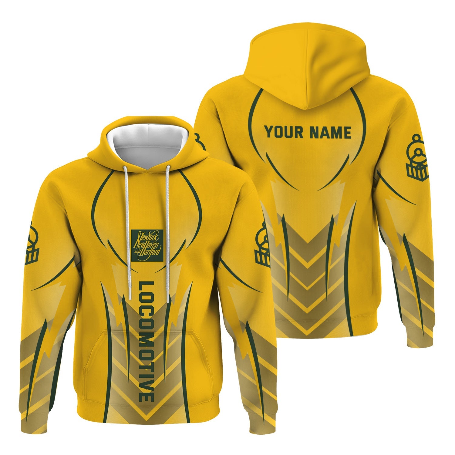 Railspirit Personalized New York, New Haven and Hartford Railroad Hoodie Striking Line New Haven Railroad Train Zip Up Hoodie For Locomotive Lovers