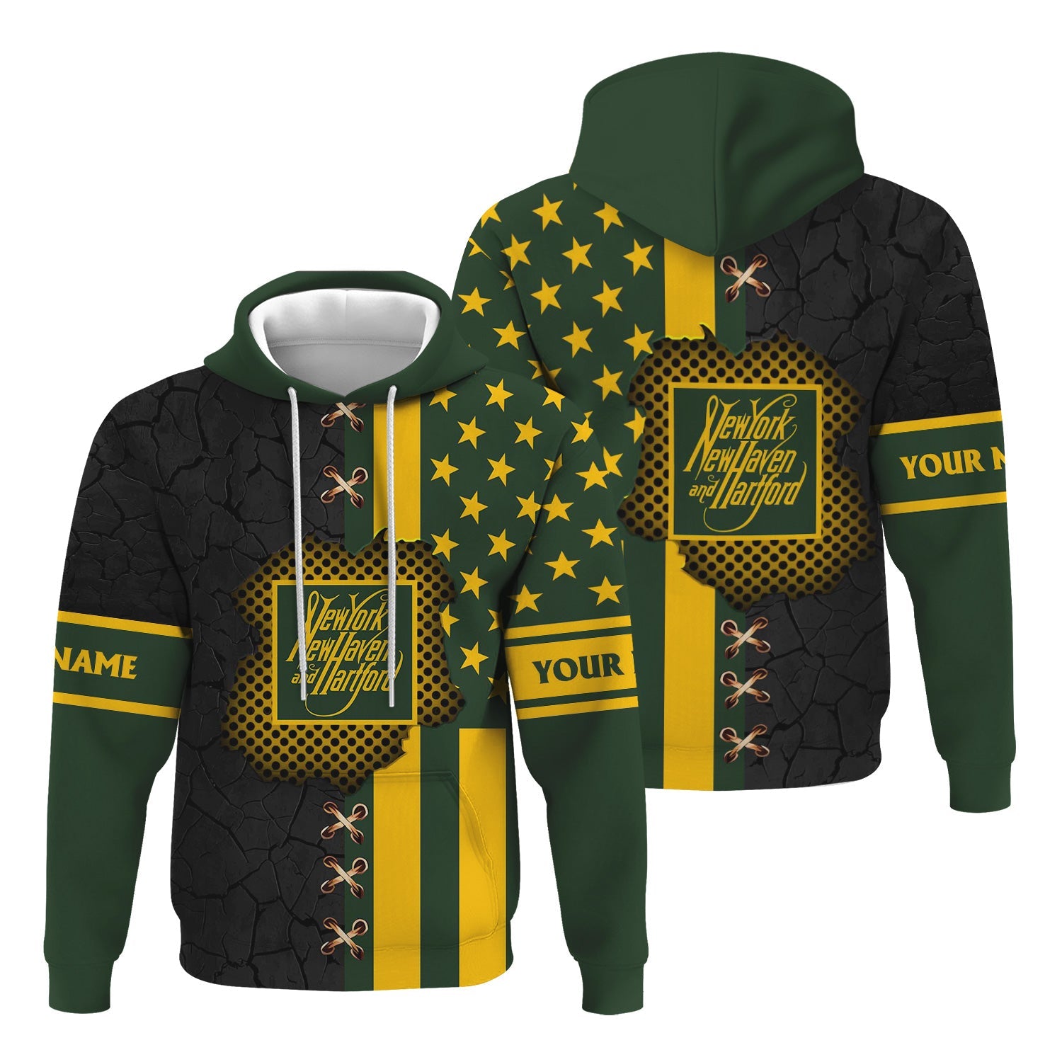 Railspirit Personalized New York, New Haven and Hartford Railroad Hoodie American Flag with Crack Effect New Haven Railroad Train Zip Up Hoodie