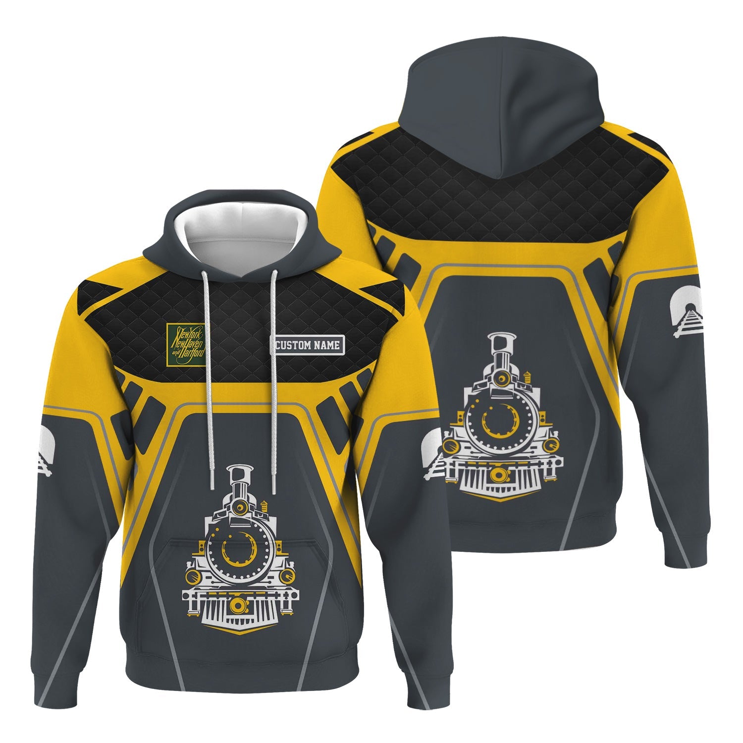 Railspirit Personalized New York, New Haven and Hartford Railroad Hoodie Steam Locomotive Engine Graphic New Haven Railroad Train Zip Up Hoodie