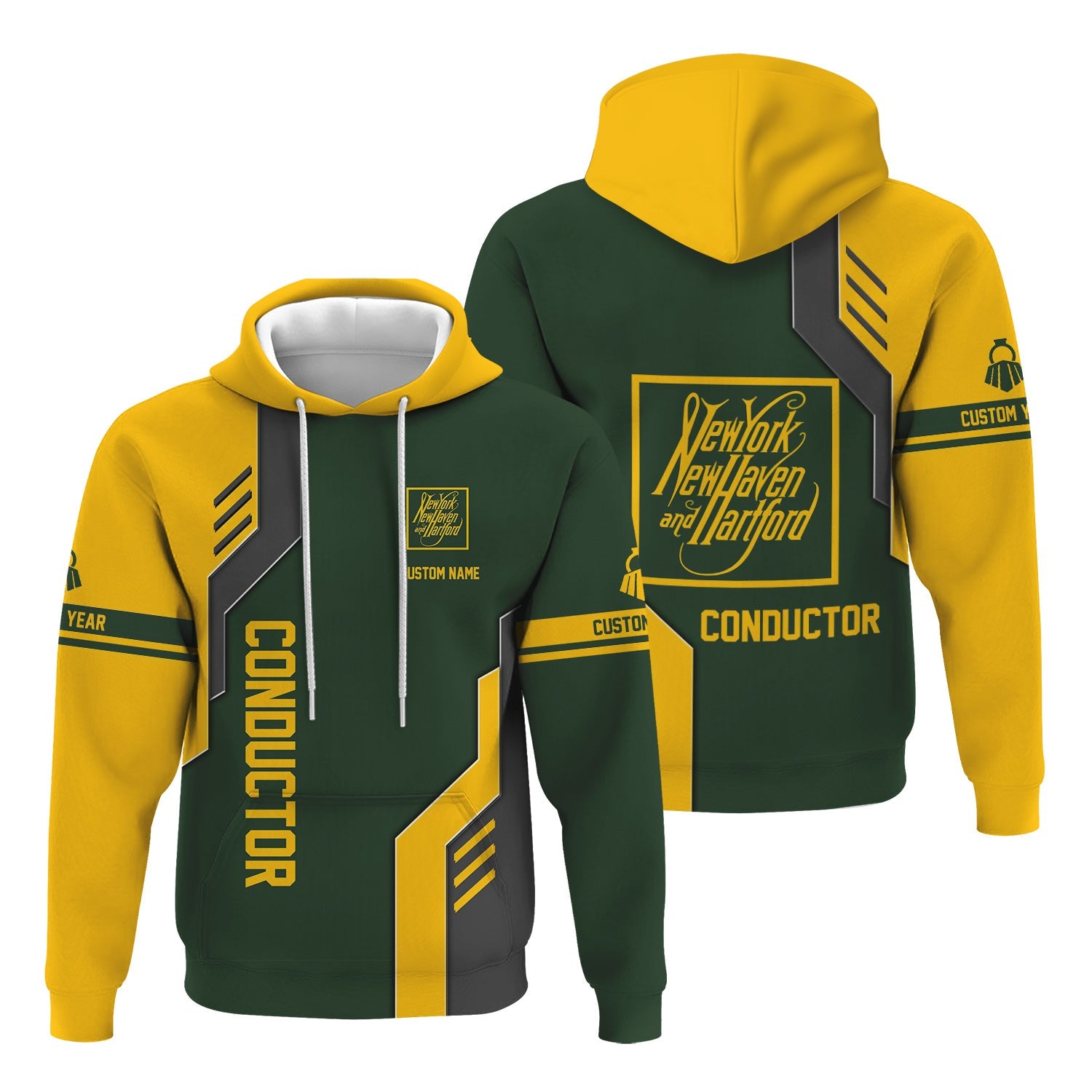 Railspirit Personalized New York, New Haven and Hartford Railroad Hoodie Unique Railway Style with Custom Job New Haven Railroad Train Zip Up Hoodie