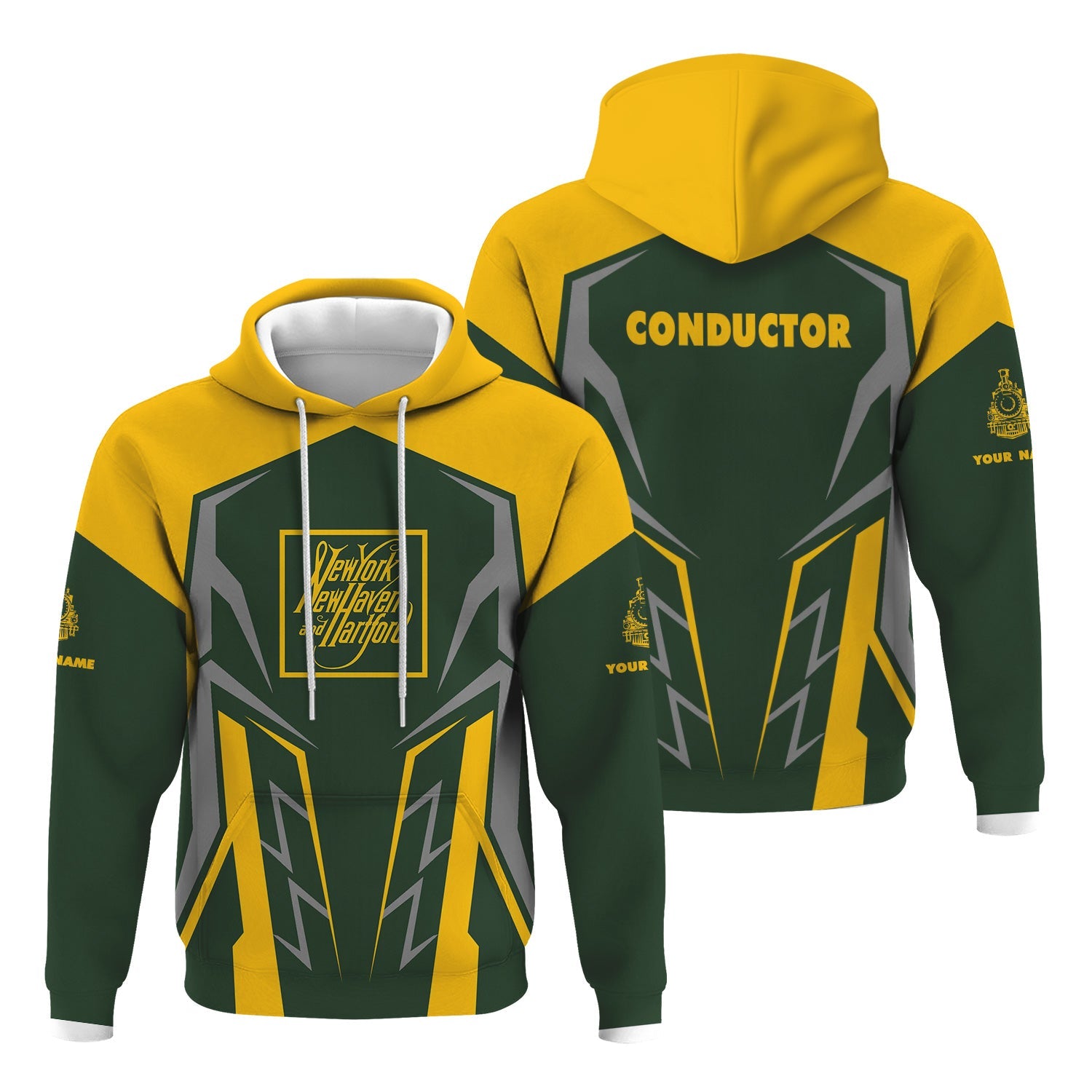 Railspirit Personalized New York, New Haven and Hartford Railroad Hoodie Futuristic Design with Custom Job New Haven Railroad Train Zip Up Hoodie