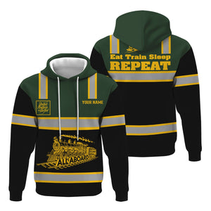 Railspirit Custom Name New York, New Haven and Hartford Railroad Hoodie Eat Train Sleep Repeat New Haven Railroad Printed Train Zip Hoodie
