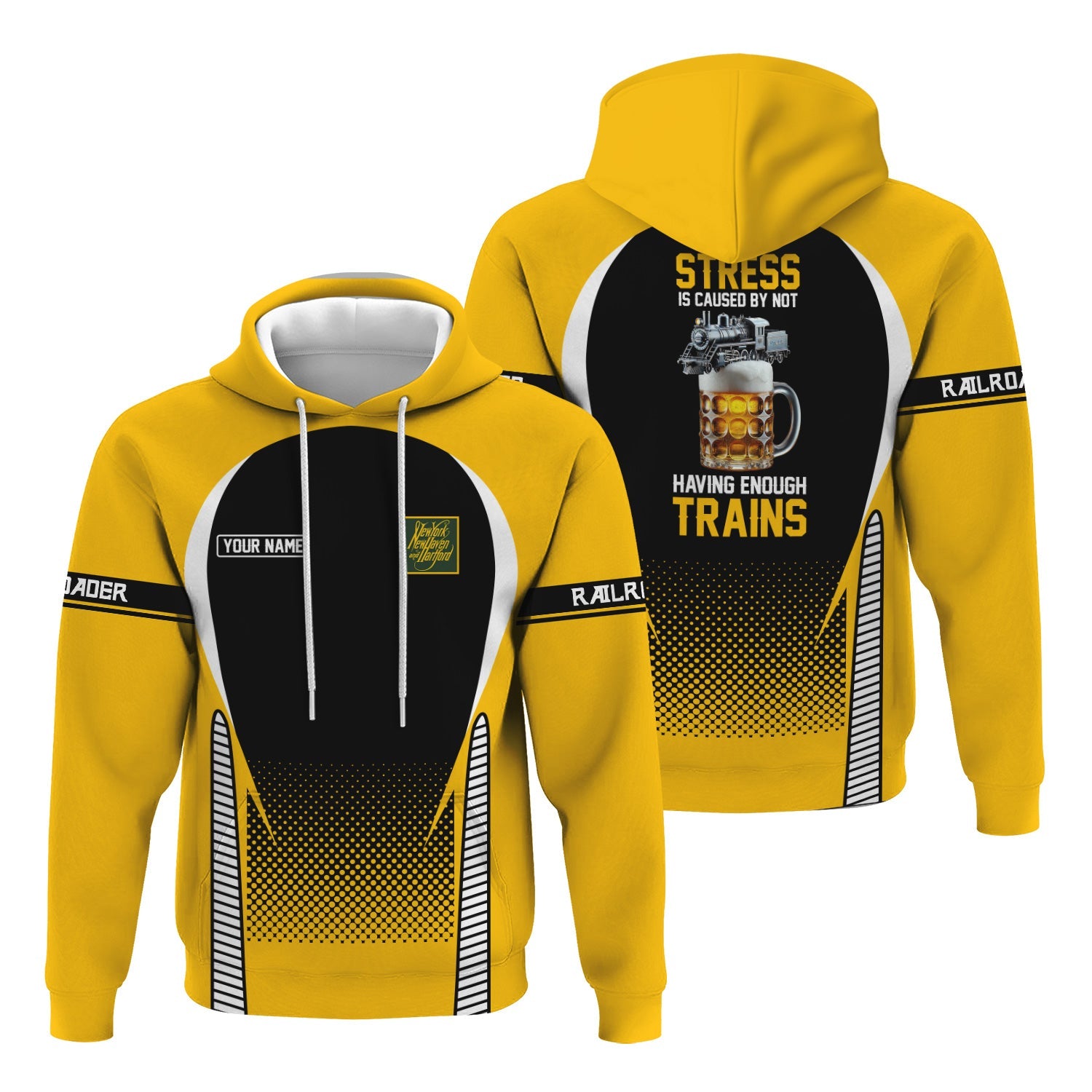 Railspirit Personalized New York, New Haven and Hartford Railroad Hoodie Stress Is Caused By Not Having Enough Trains New Haven Railroad  Zip Up Hoodie
