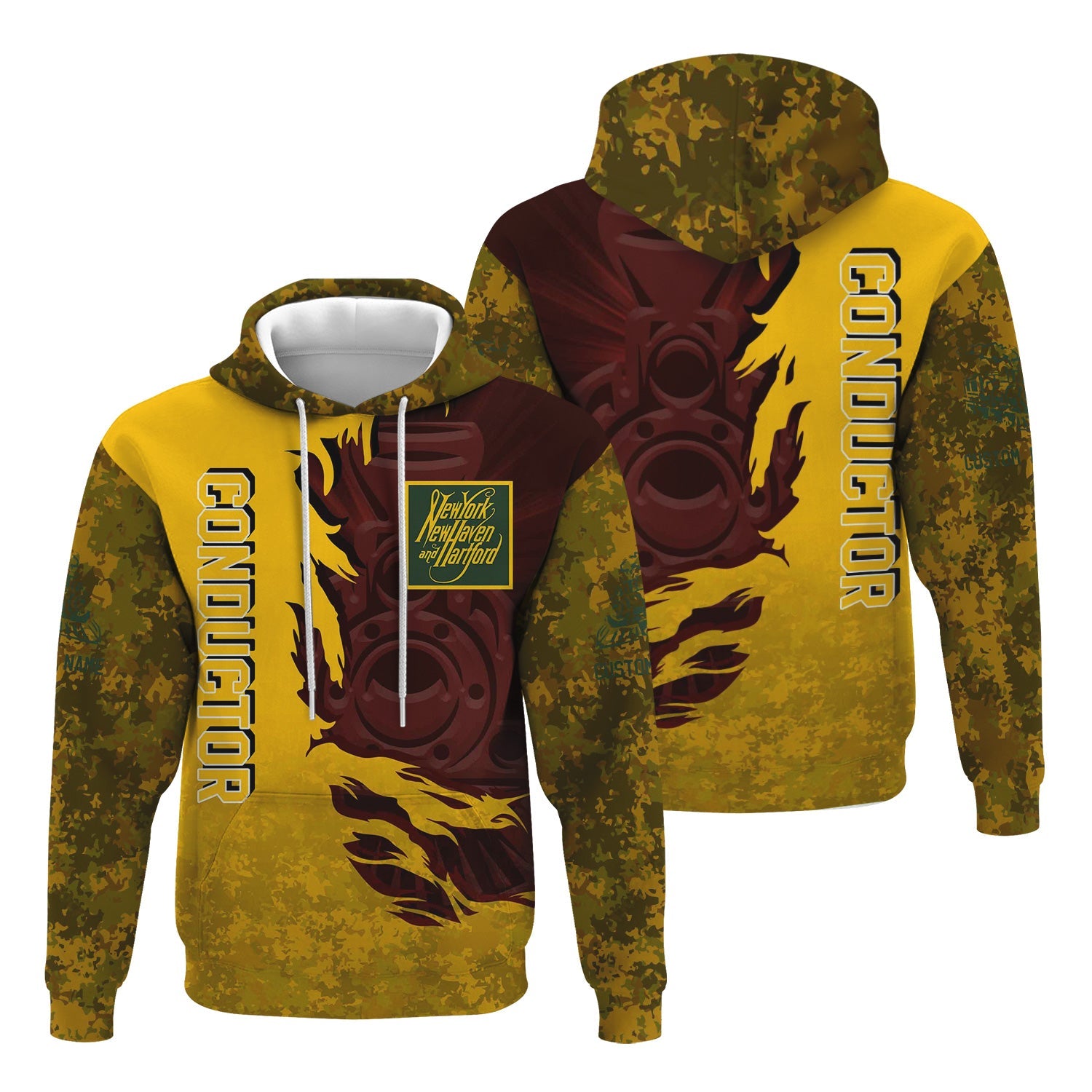 Railspirit Personalized New York, New Haven and Hartford Railroad Hoodie Blazing Style with Custom Position New Haven Railroad Train Zip Up Hoodie