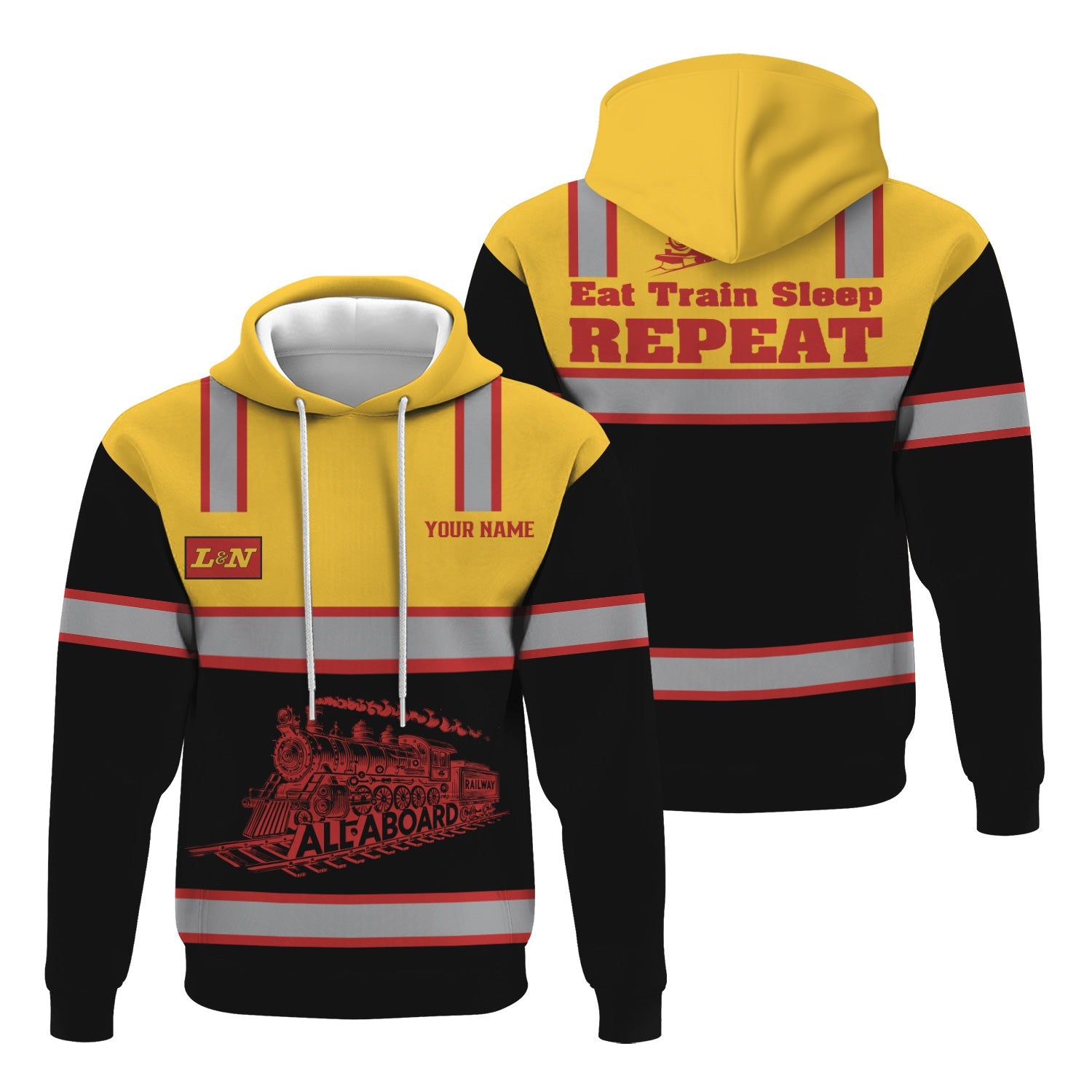 Railspirit Custom Name Louisville and Nashville Railroad Hoodie Eat Train Sleep Repeat L&N Printed Train Zip Hoodie