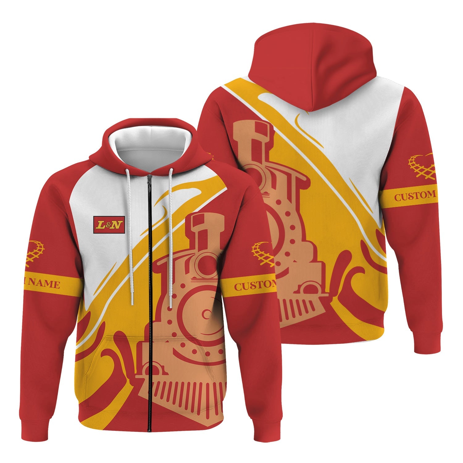 Railspirit Personalized Louisville and Nashville Railroad Hoodie Flame-Inspired Style L&N Zip Up Hoodie Gift Idea For Train Lovers