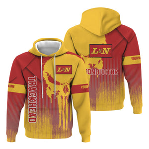 Railspirit Personalized Louisville and Nashville Railroad Hoodie Skull Design with Custom Job L&N Train Zip Up Hoodie for Trackhead Crew