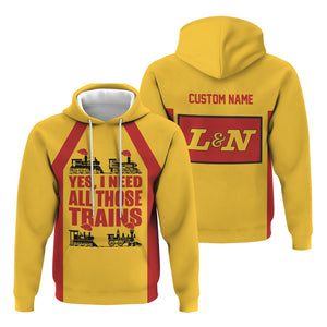 Railspirit Custom Name Louisville and Nashville Railroad Hoodie Yes I Need All Those Train L&N Printed Zip Hoodie