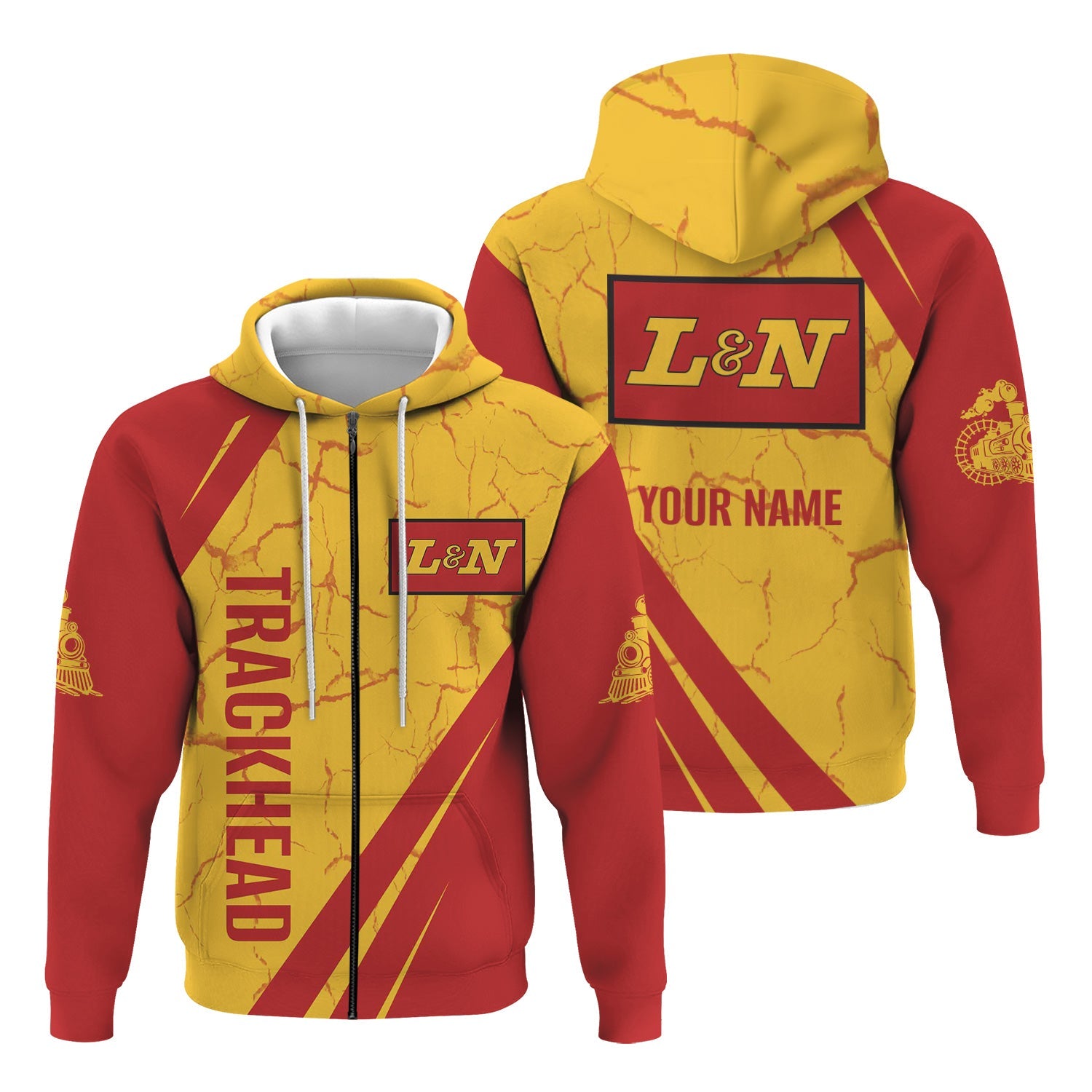 Railspirit Personalized Louisville and Nashville Railroad Hoodie Crackle Texture Style L&N Train Zip Up Hoodie For Trackhead