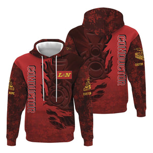 Railspirit Personalized Louisville and Nashville Railroad Hoodie Blazing Style with Custom Position L&N Train Zip Up Hoodie