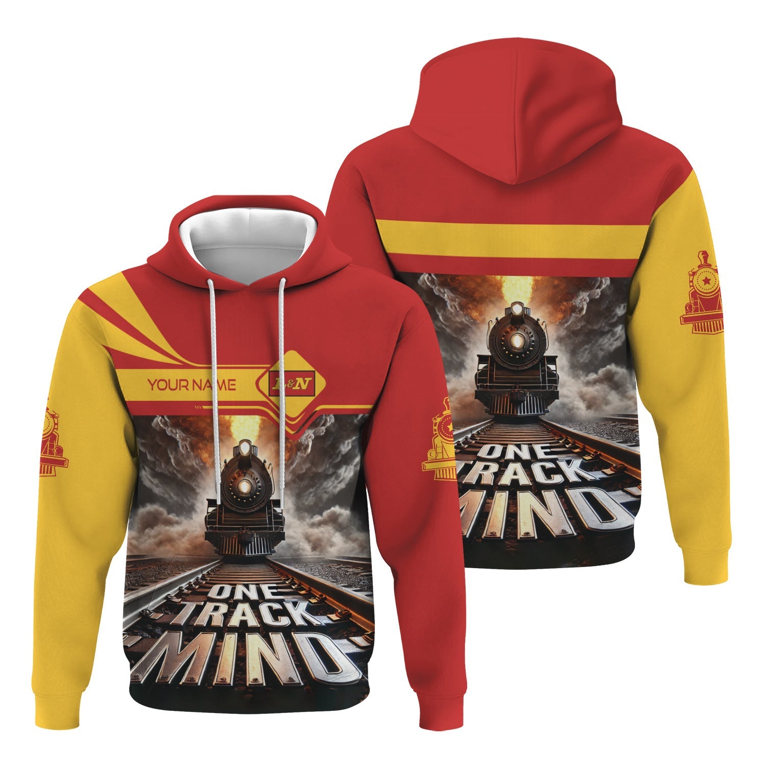 Railspirit Personalized Louisville and Nashville Railroad Hoodie One Track Mind L&N Train Printed ZIp Up Hoodie