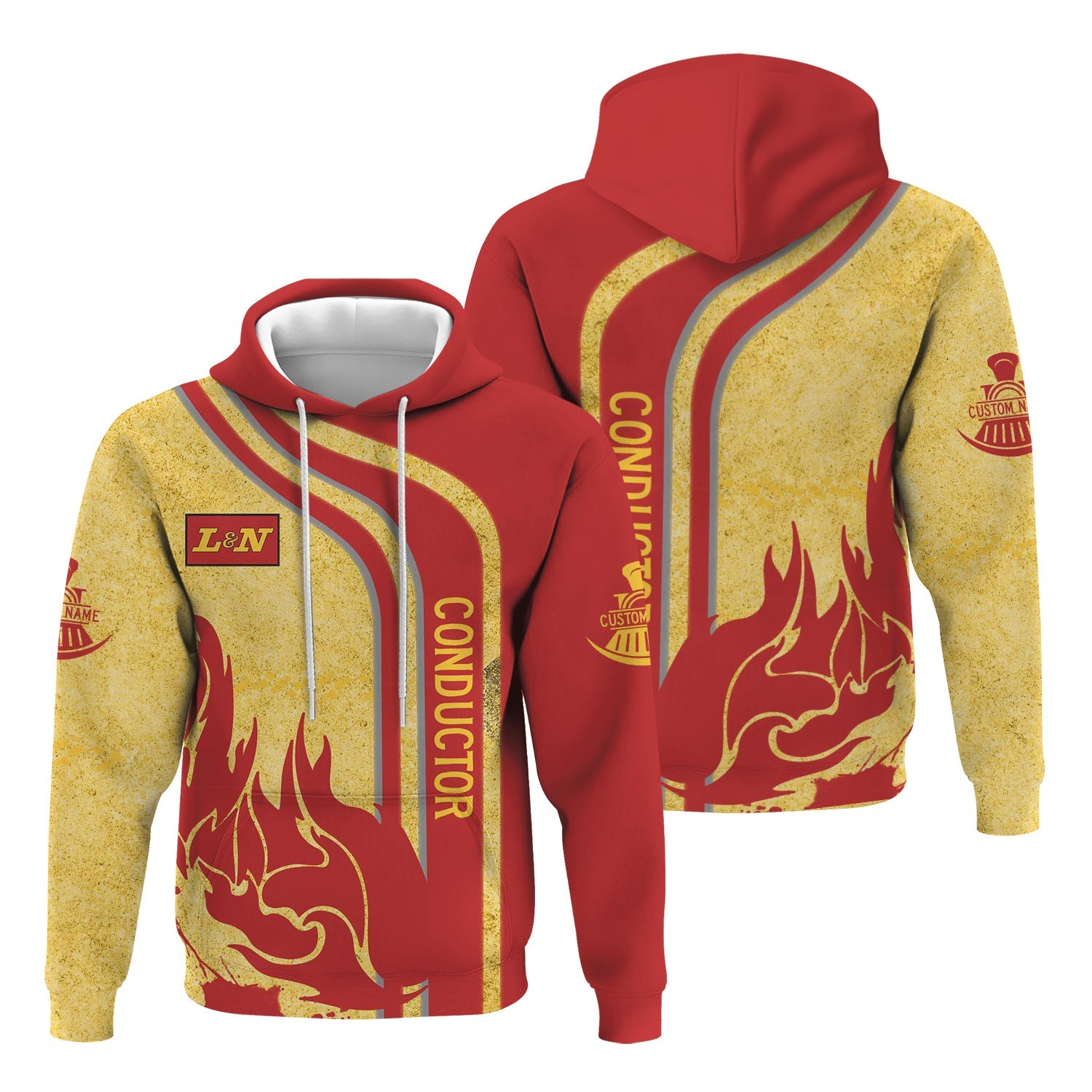 Railspirit Personalized Louisville and Nashville Railroad Hoodie Flame Design with Custom Job Position L&N Train Zip Up Hoodie