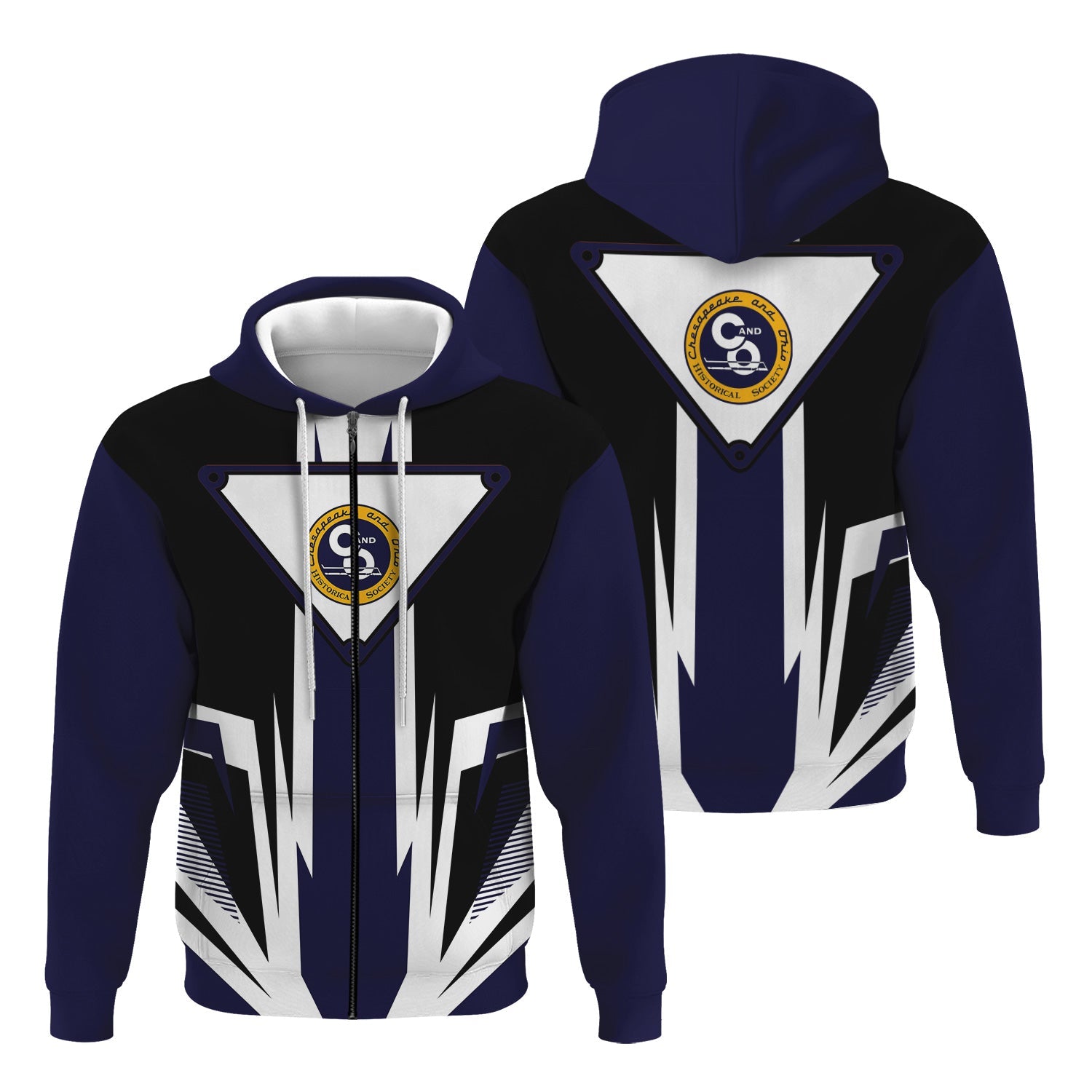 Railspirit Chesapeake and Ohio Railway Hoodie Bold Graphic Style C&O All Over Printed Zip Up Hoodie