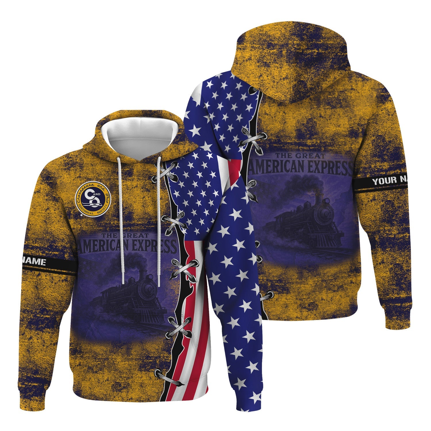 Railspirit Personalized Chesapeake and Ohio Railway Hoodie Retro American Express Train With USA Flag C&O Zip Up Hoodie