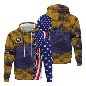 Railspirit Personalized Chesapeake and Ohio Railway Hoodie Retro American Express Train With USA Flag C&O Zip Up Hoodie
