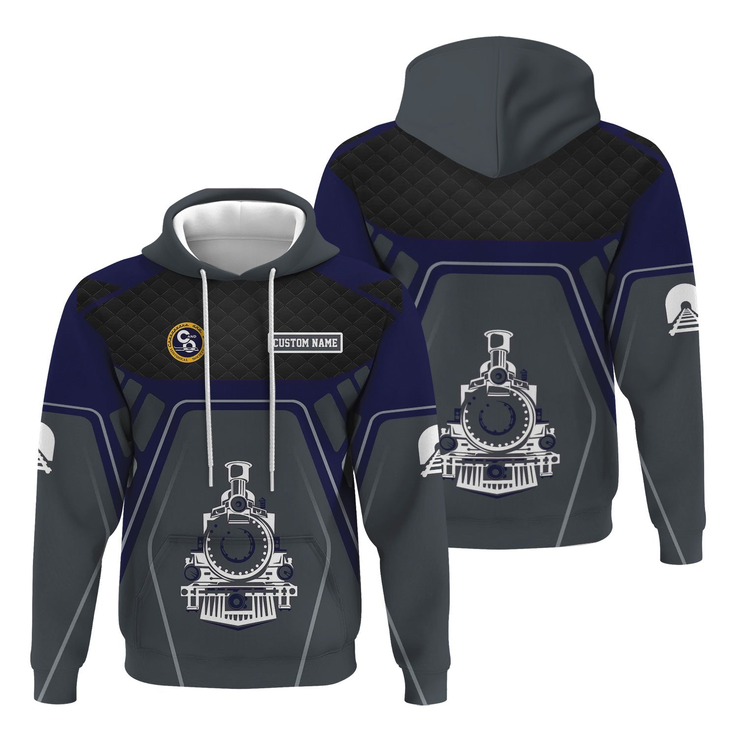 Railspirit Personalized Chesapeake and Ohio Railway Hoodie Steam Locomotive Engine Graphic C&O Train Zip Up Hoodie All Over Print