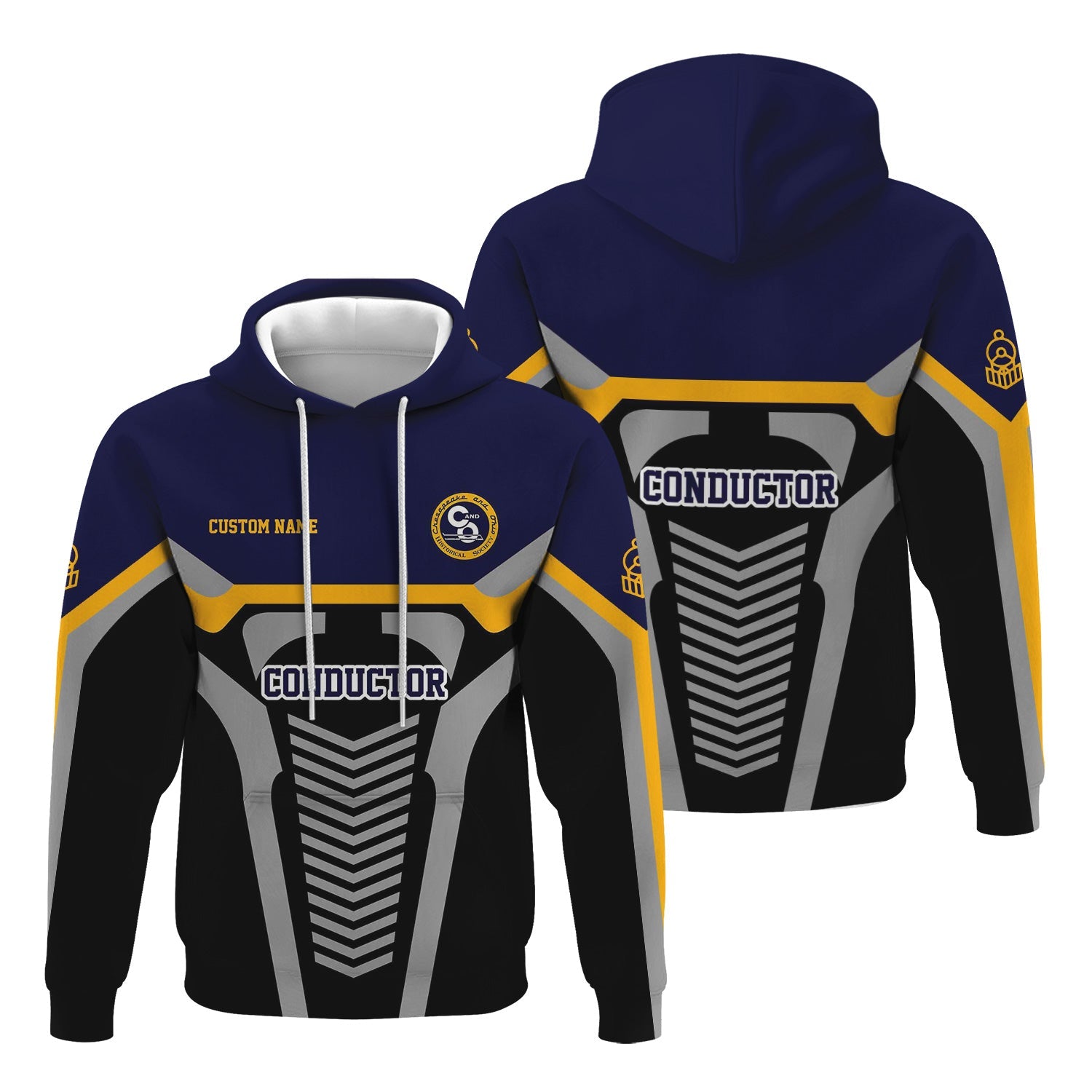 Railspirit Personalized Chesapeake and Ohio Railway Hoodie Track-Inspired with Custom Job Position C&O Train Zip Up Hoodie