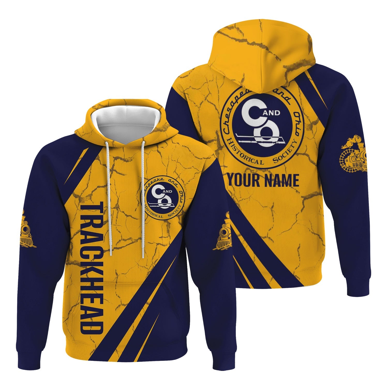 Railspirit Personalized Chesapeake and Ohio Railway Hoodie Crackle Texture Style C&O Train Zip Up Hoodie For Trackhead
