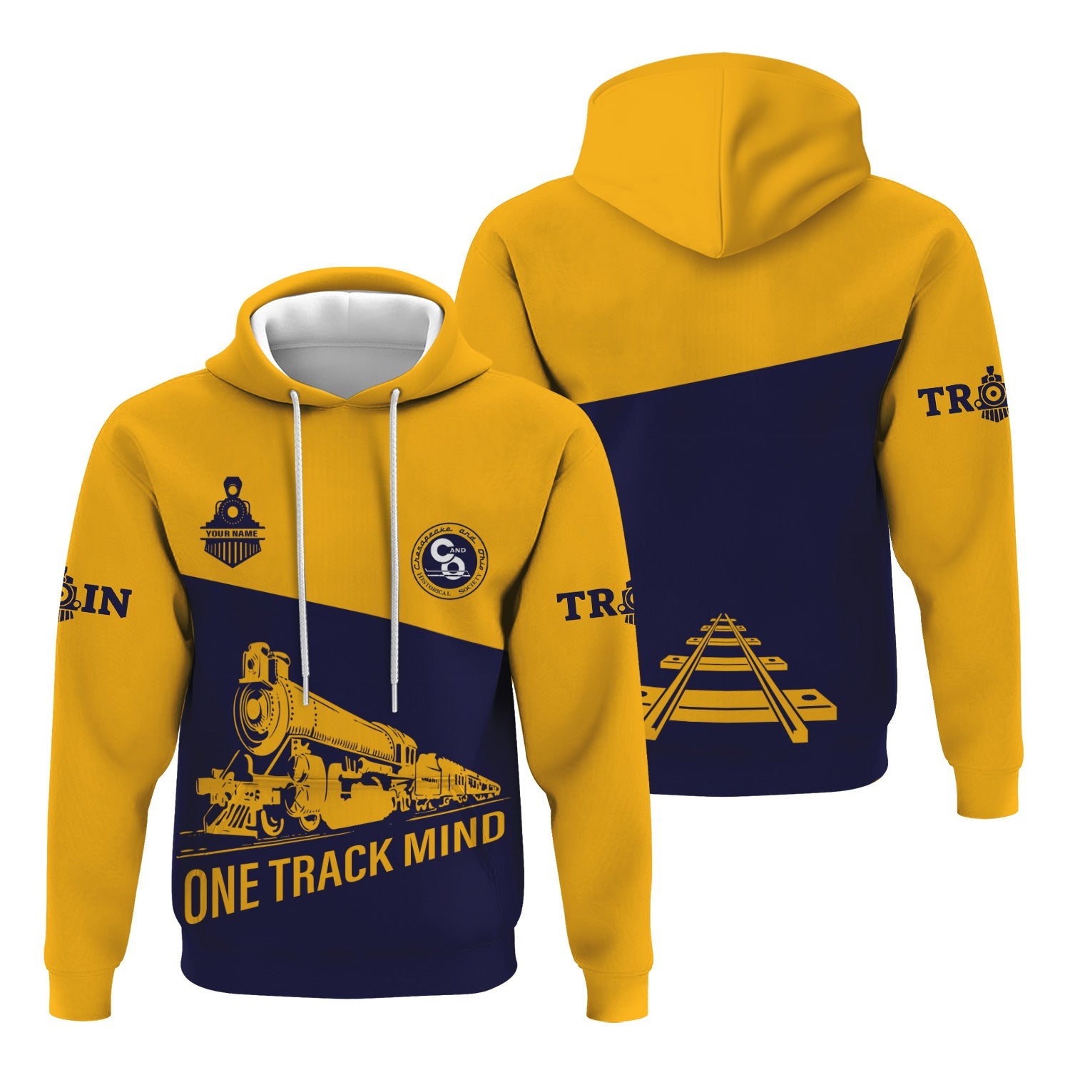 Railspirit Custom Name Chesapeake and Ohio Railway Hoodie One Track Mind C&O Printed Zip Hoodie