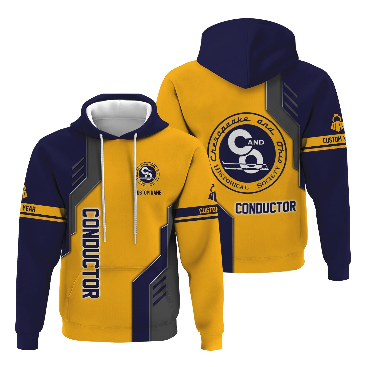 Railspirit Personalized Chesapeake and Ohio Railway Hoodie Unique Railway Style with Custom Job C&O Train Zip Up Hoodie