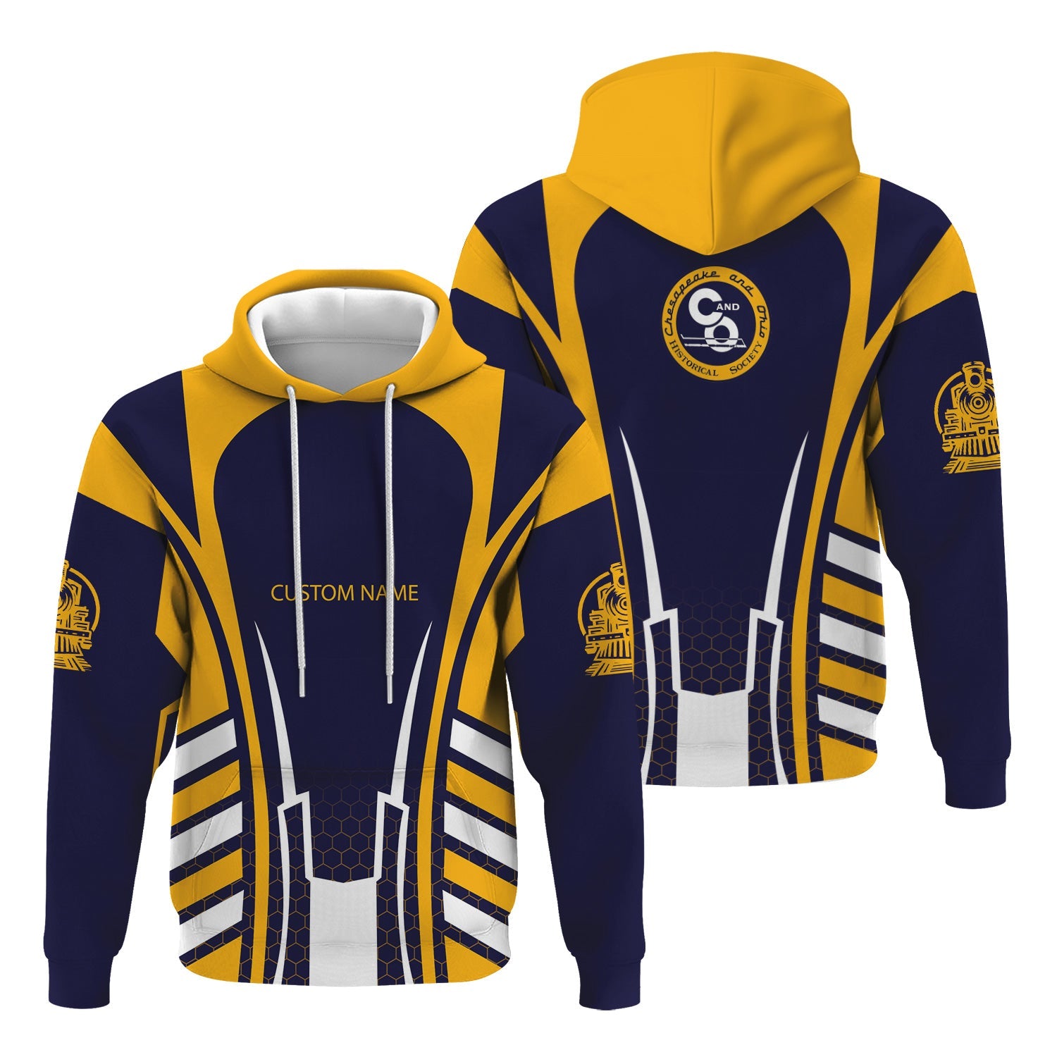 Railspirit Personalized Chesapeake and Ohio Railway Hoodie Striped Railroad Style C&O Train Zip Up Hoodie All Over Print