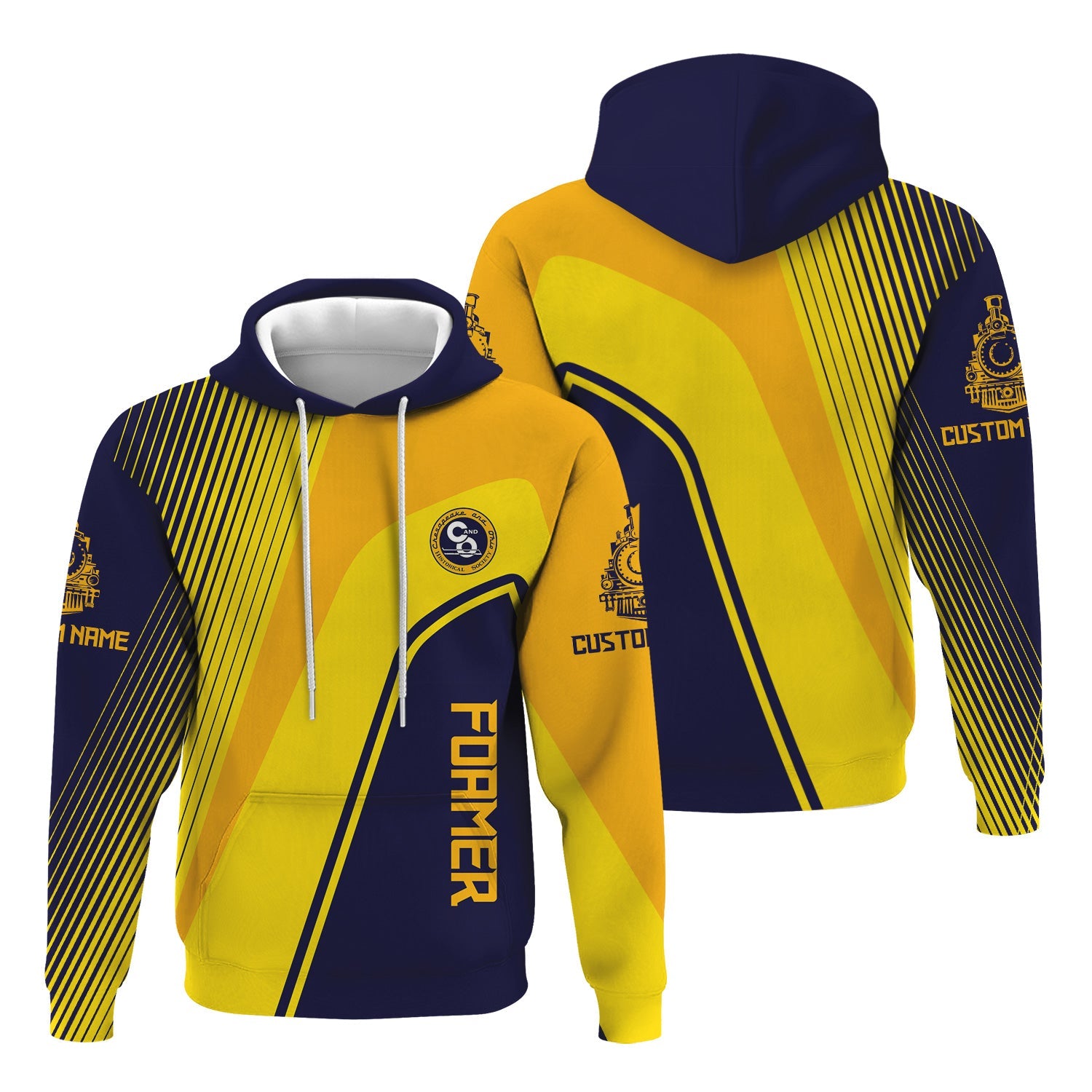 Railspirit Personalized Chesapeake and Ohio Railway Hoodie Vibrant Striking Style C&O Zip Up Hoodie For Rail Enthusiasts