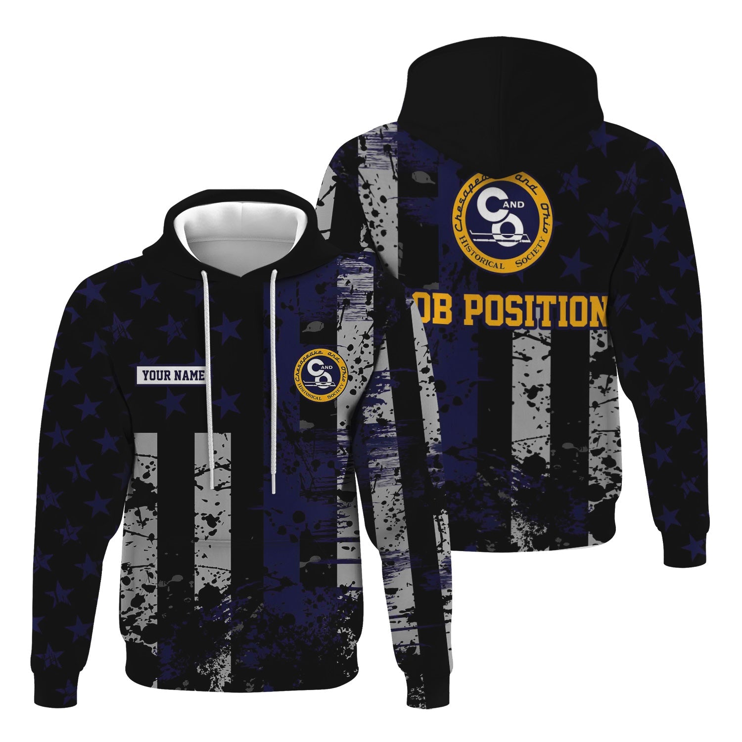 Railspirit Personalized Chesapeake and Ohio Railway Hoodie Artistic Paint American Flag Style C&O Train Zip Up Hoodie