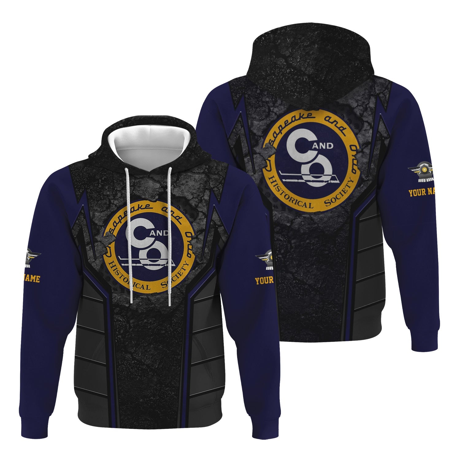 Railspirit Personalized Chesapeake and Ohio Railway Hoodie Cracked Metal Design C&O Train Zip Up Hoodie for Rail Enthusiasts