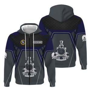 Railspirit Personalized Chesapeake and Ohio Railway Hoodie Steam Locomotive Engine Graphic C&O Train Zip Up Hoodie All Over Print
