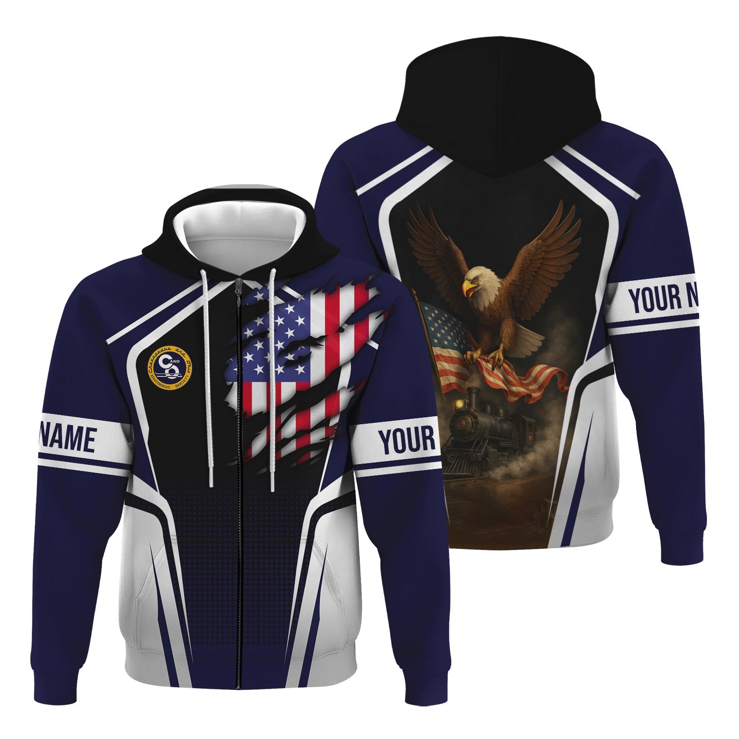 Railspirit Personalized Chesapeake and Ohio Railway Hoodie American Eagle Vintage Train C&O Zip Up Hoodie