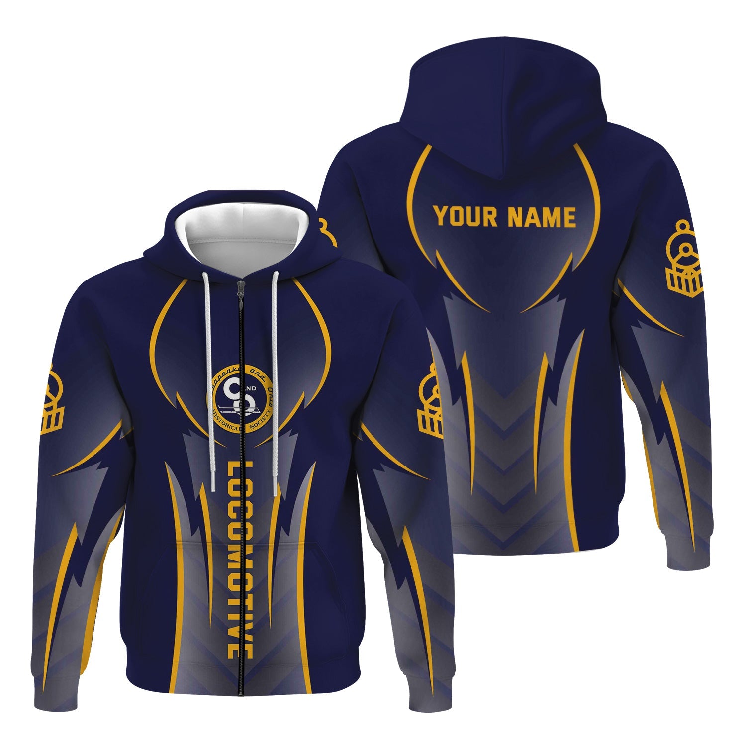 Railspirit Personalized Chesapeake and Ohio Railway Hoodie Striking Line Style C&O Train Zip Up Hoodie For Locomotive Lovers