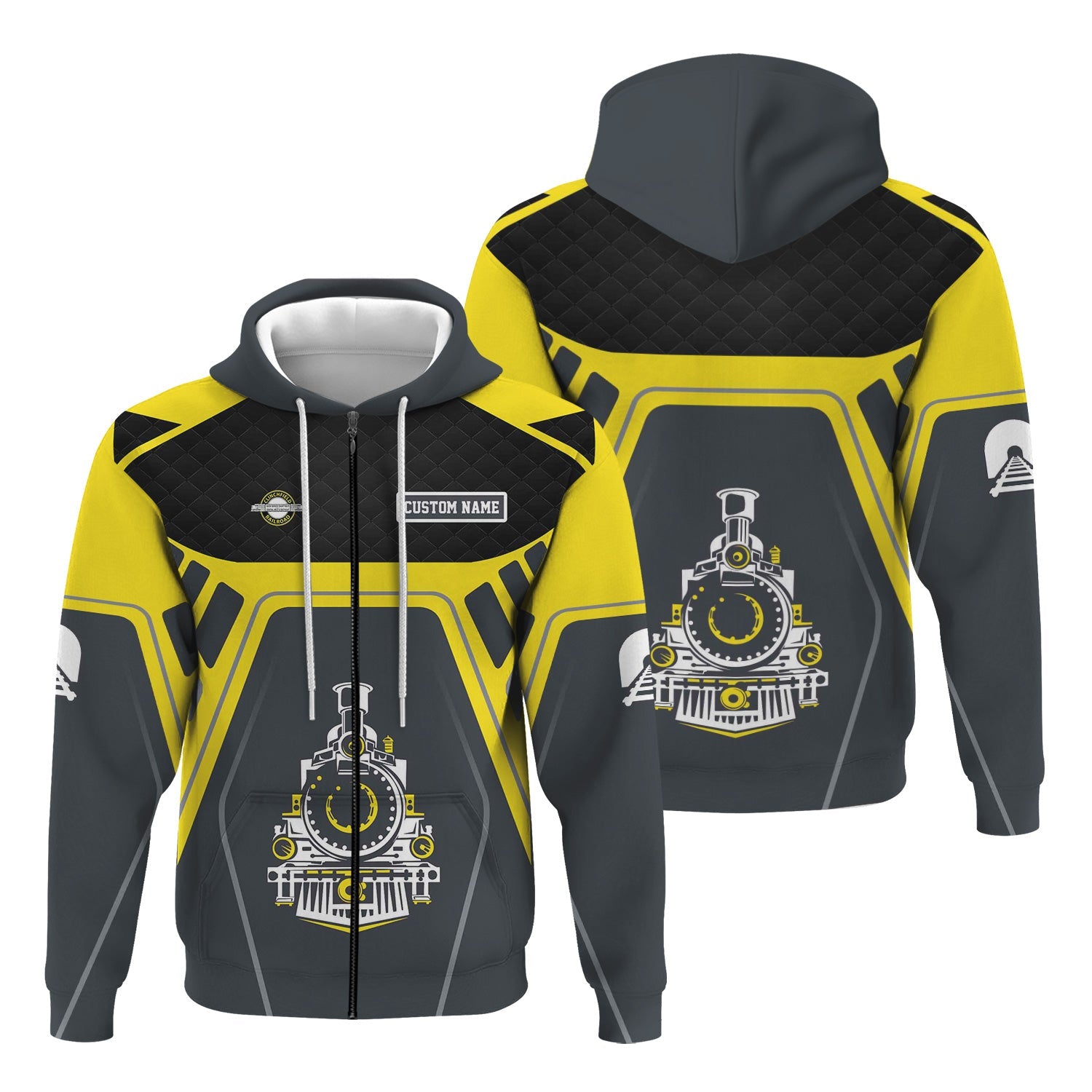 Railspirit Personalized Clinchfield Railroad Hoodie Steam Locomotive Engine Graphic Train Zip Up Hoodie All Over Print