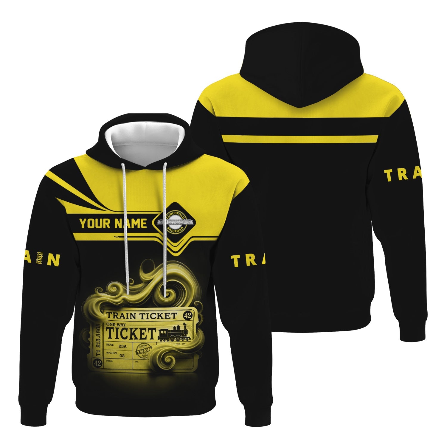 Railspirit Custom Name Clinchfield Railroad Hoodie American Train Ticket Printed Zip Hoodie