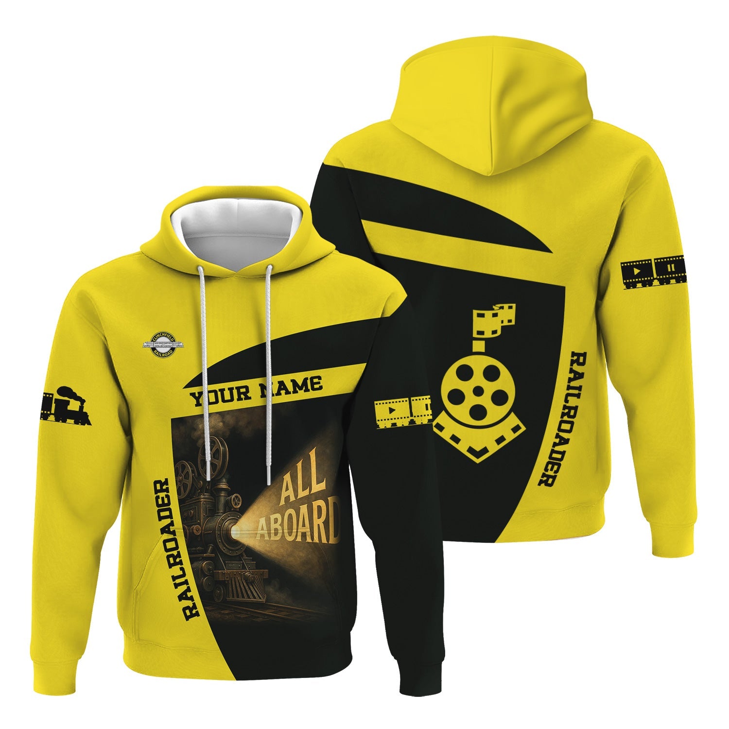 Railspirit Personalized Clinchfield Railroad Hoodie All Aboard Steam Train Movie Projector Style Zip Up Hoodie