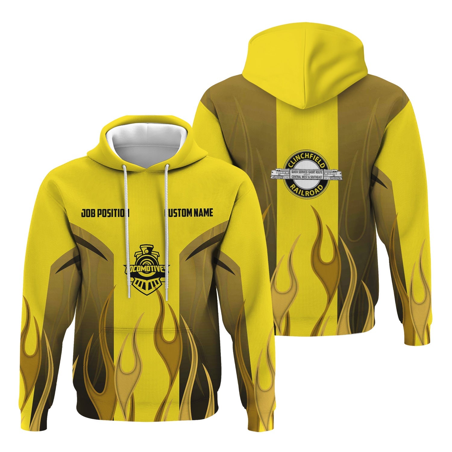 Railspirit Custom Name and Job Title Clinchfield Railroad Hoodie Flame Graphic Train Zip Up Hoodie 
