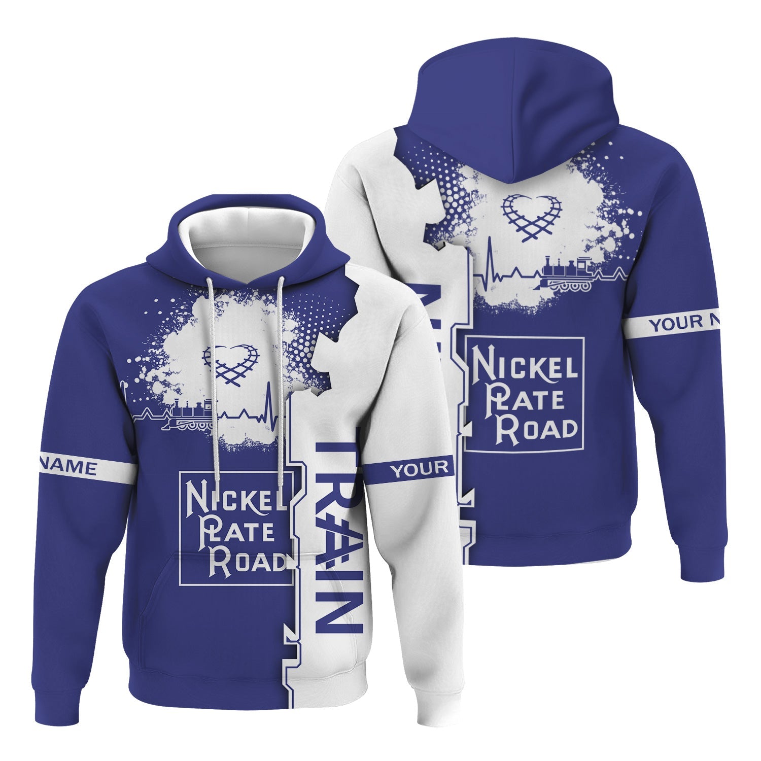 Railspirit Personalized New York, Chicago and St. Louis Railroad Hoodie Engine Heartbeat and Track Love Style Nickel Plate Road Zip Up Hoodie