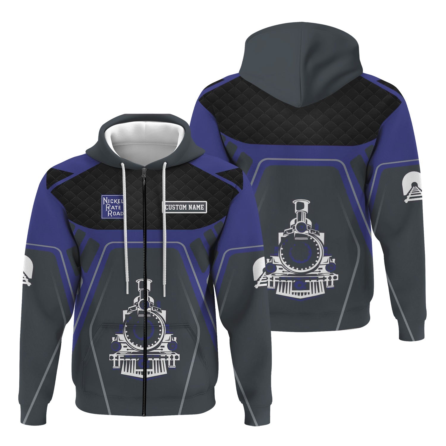 Railspirit Personalized New York, Chicago and St. Louis Railroad Hoodie Steam Locomotive Engine Graphic Nickel Plate Road Train Zip Up Hoodie