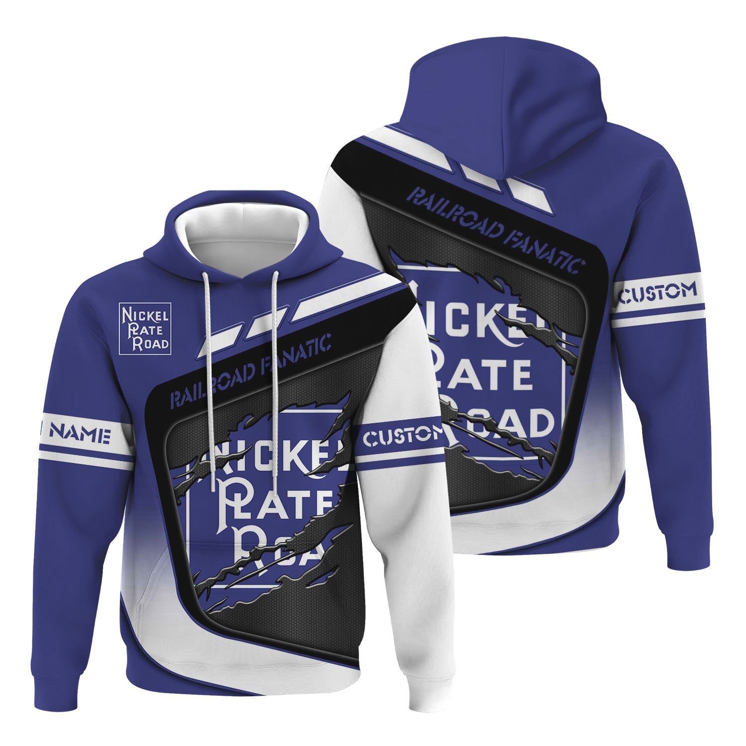 Railspirit Personalized New York, Chicago and St. Louis Railroad Hoodie Ripped Texture Style Nickel Plate Road Train Zip Up Hoodie