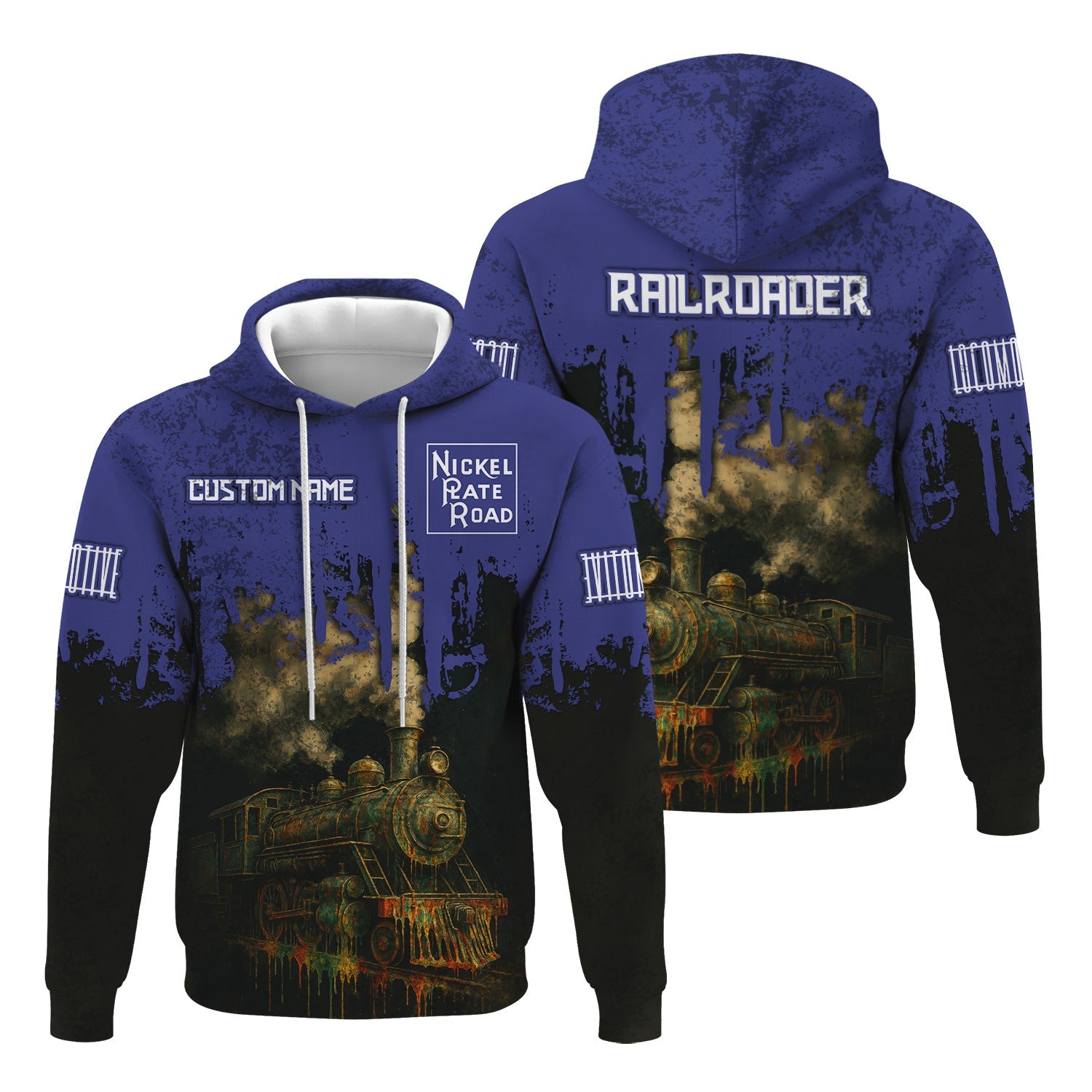 Railspirit Personalized New York, Chicago and St. Louis Railroad Hoodie Vintage Train Art Style Nickel Plate Road Zip Up Hoodie For Locomotive Fans