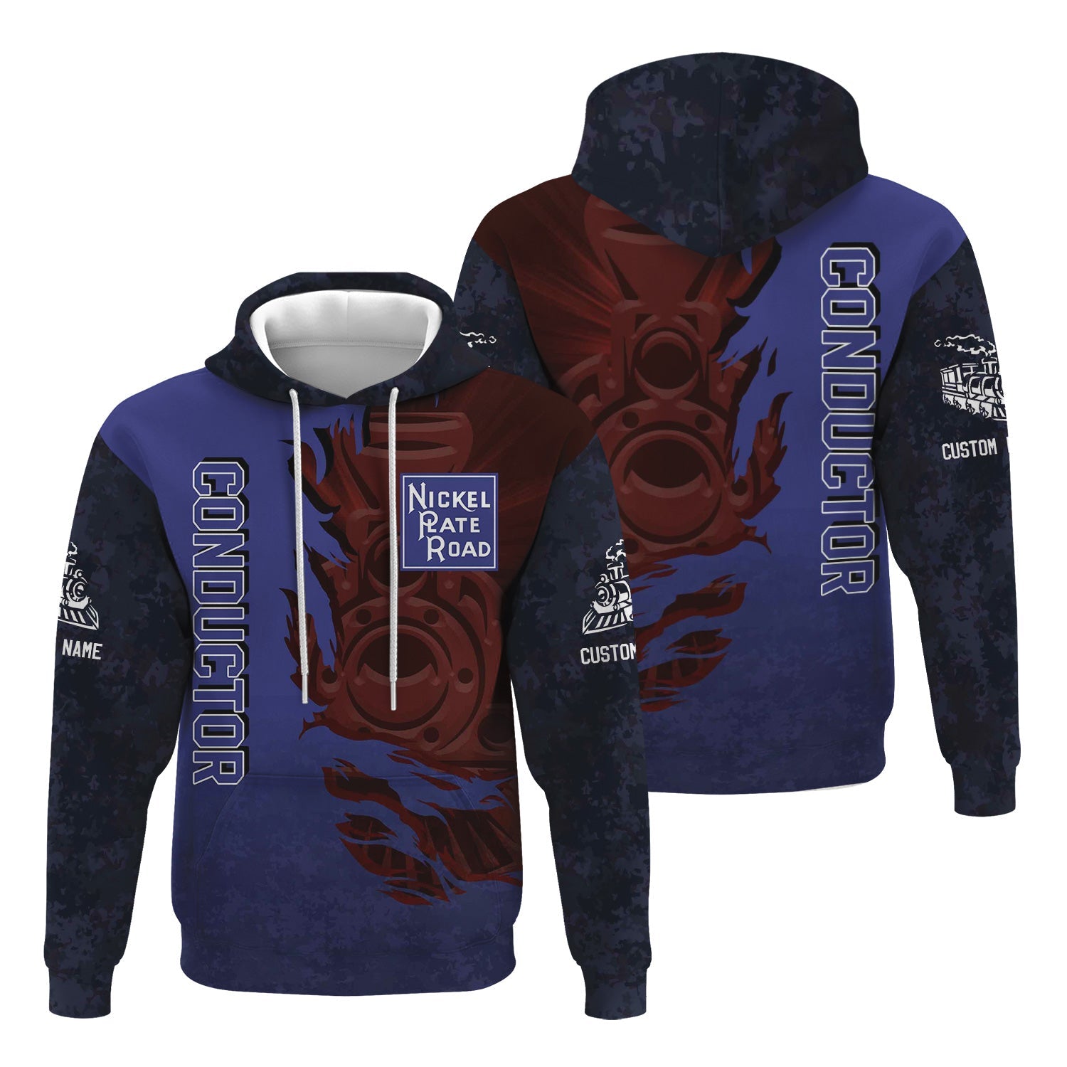 Railspirit Personalized New York, Chicago and St. Louis Railroad Hoodie Blazing Style with Custom Position Nickel Plate Road Train Zip Up Hoodie