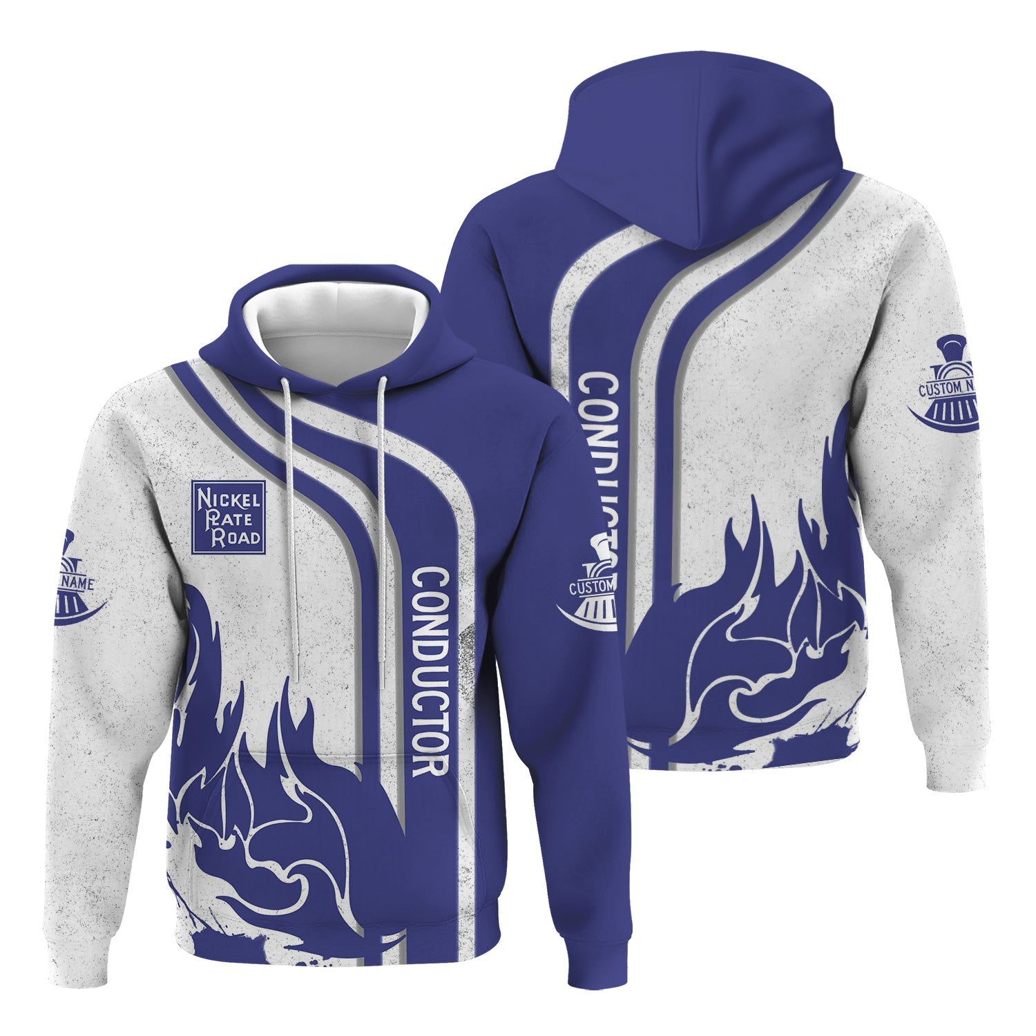 Railspirit Personalized New York, Chicago and St. Louis Railroad Hoodie Flame Design with Custom Job Position Nickel Plate Road Train Zip Up Hoodie