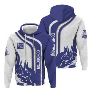 Railspirit Personalized New York, Chicago and St. Louis Railroad Hoodie Flame Design with Custom Job Position Nickel Plate Road Train Zip Up Hoodie
