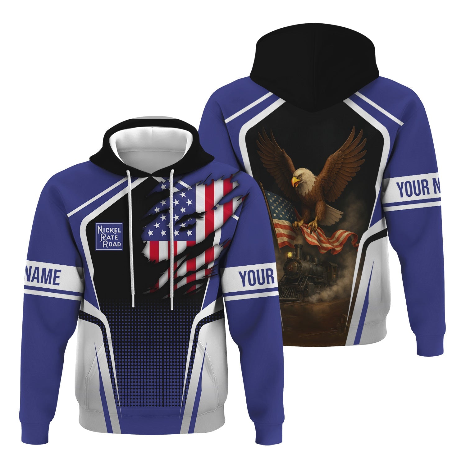 Railspirit Personalized New York, Chicago and St. Louis Railroad Hoodie American Eagle Vintage Train Nickel Plate Road Zip Up Hoodie