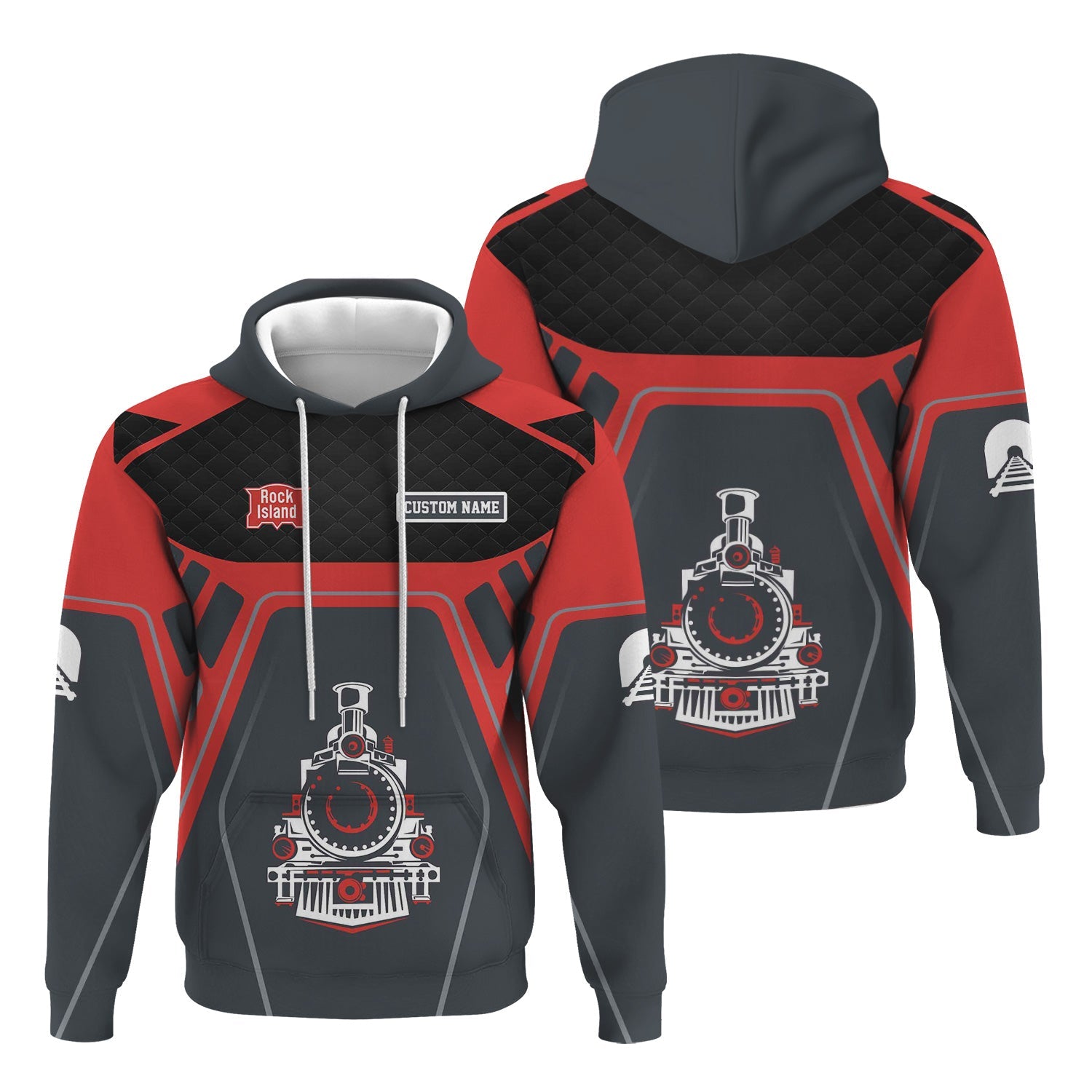 Railspirit Personalized Chicago, Rock Island and Pacific Railroad Hoodie Steam Locomotive Engine Graphic Rock Island Railroad Train Zip Up Hoodie